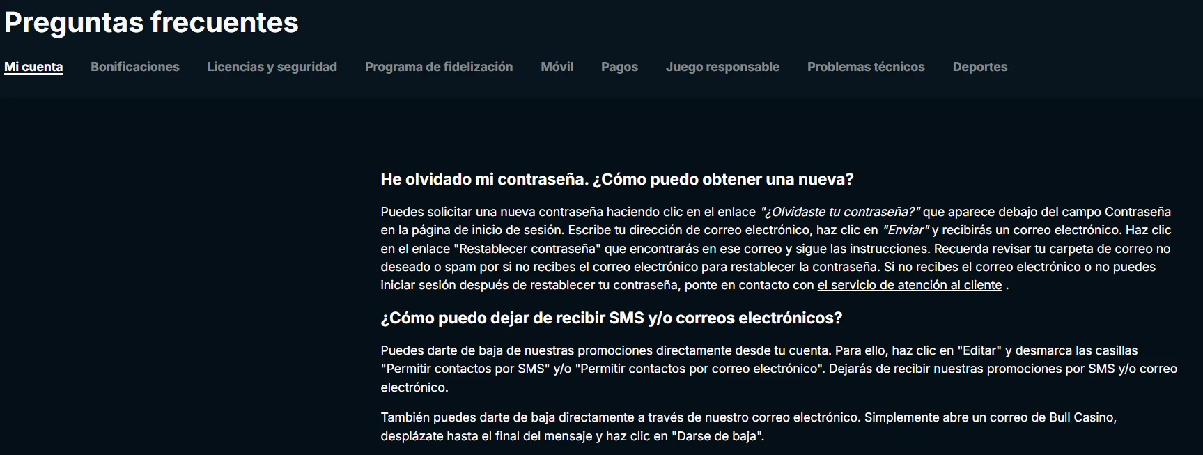 Bull Casino atención al cliente por chat en vivo